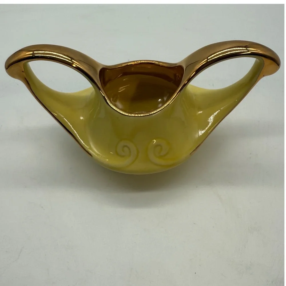 Vintage Yellow Creamer‎ Pitcher Set Gold Trim Decorative Porcelain